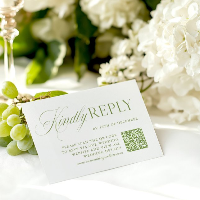 Elegante Sage Green & White QR Code RSVP Card (Elegant Sage Green & White QR Code RSVP Card)