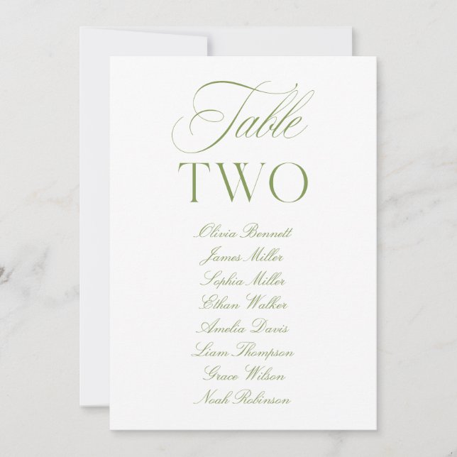 Elegante Sage Green & White Wedding Tischnummer (Vorderseite)