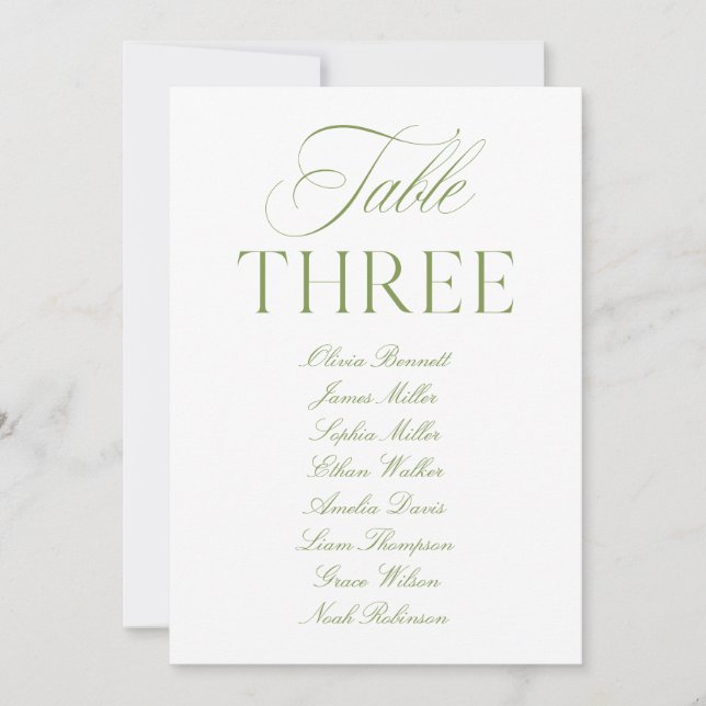 Elegante Sage Green & White Wedding Tischnummer (Vorderseite)