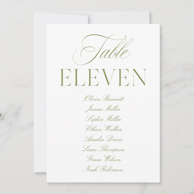 Elegante Sage Green & White Wedding Tischnummer (Vorderseite)