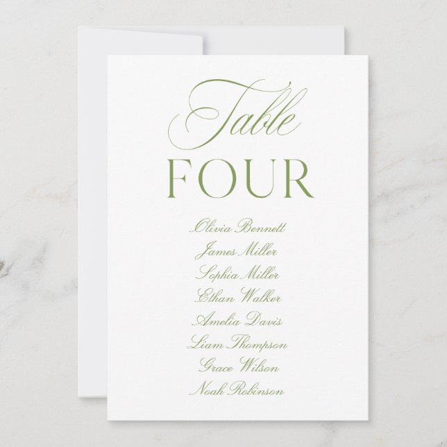 Elegante Sage Green & White Wedding Tischnummer (Vorderseite)