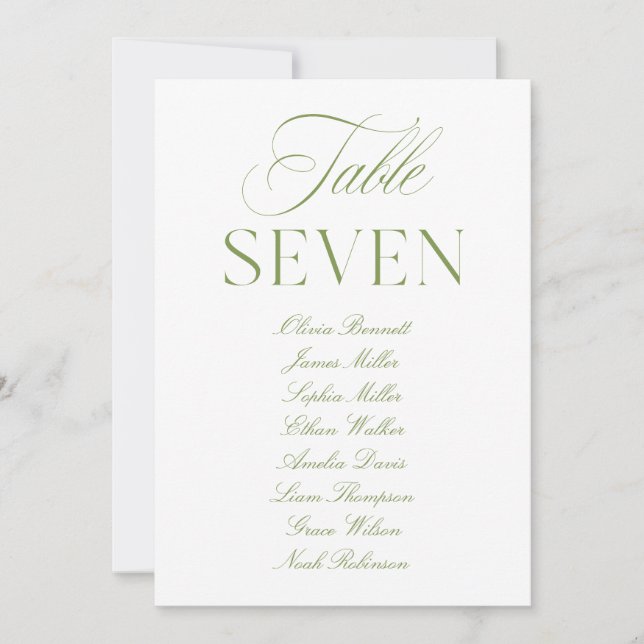 Elegante Sage Green & White Wedding Tischnummer (Vorderseite)