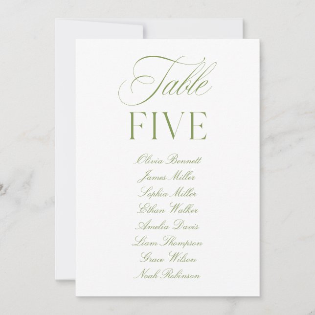 Elegante Sage Green & White Wedding Tischnummer (Vorderseite)