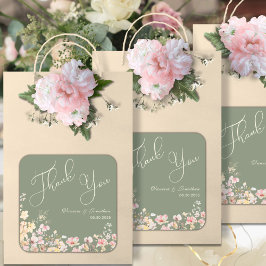 Elegante Sage Green Wildblume Vielen Dank Quadratischer Aufkleber