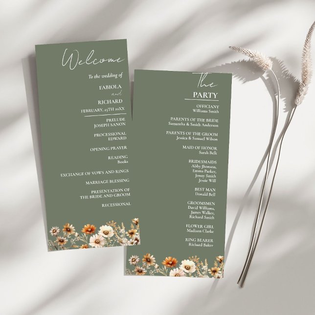 Elegante Sage Green Wildblume Wedding Program Card Einladung (Von Creator hochgeladen)