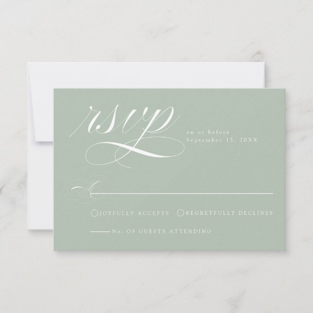 Elegante Sage Gren Calligraphy Wedding RSVP Card (Vorderseite)