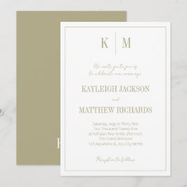 Elegante Sage-Grün-Monogramm-Hochzeit Einladung