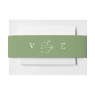 Elegante Sage-Grün-Old-Money-Monogramm-Hochzeit Einladungsbanderole