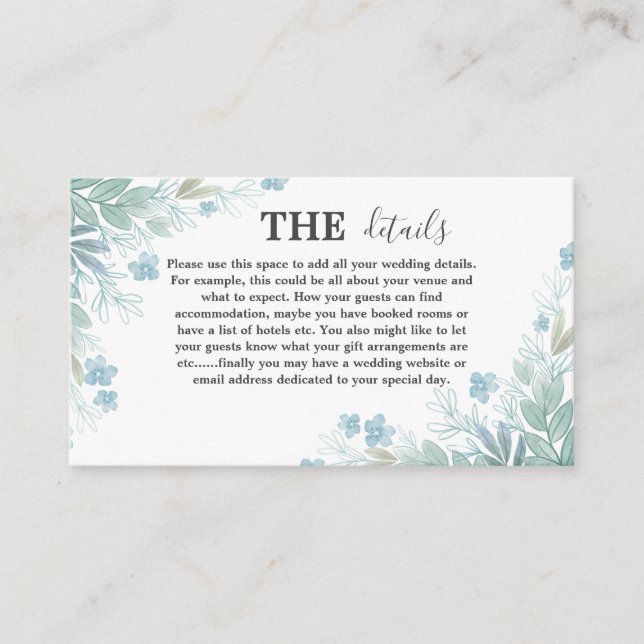 Elegante Sage Grüne botanische Details Hochzeit Begleitkarte (Vorderseite)