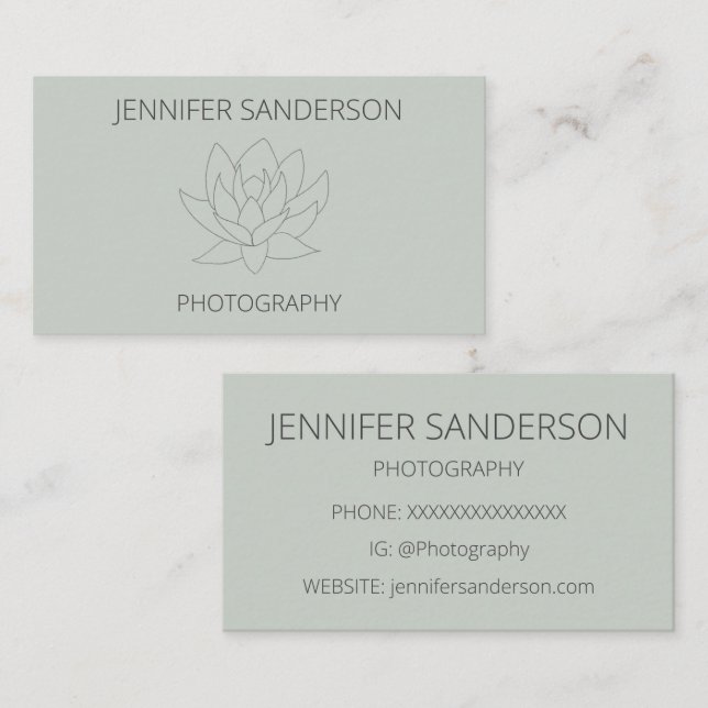 Elegante Sage Lotus Blume Minimalistisch Fotografi Visitenkarte (Vorne/Hinten)