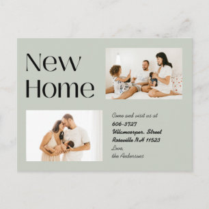 Elegante Sage Minimalistisch zwei Foto Neue Zuhaus Ankündigungspostkarte