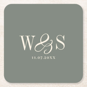 Elegante Sagen-Hochzeitspaare Initialen Rechteckiger Pappuntersetzer