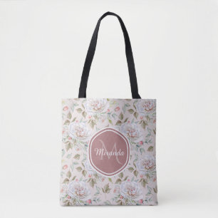 Elegante SahneRosen Blumenmonogramm und Name