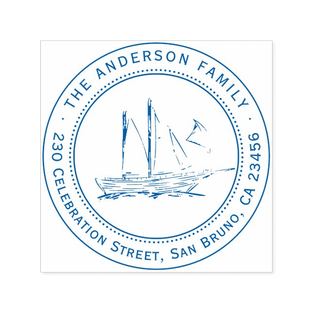 Elegante Sailboat Familienname & Rücksendeadresse Permastempel (Design)