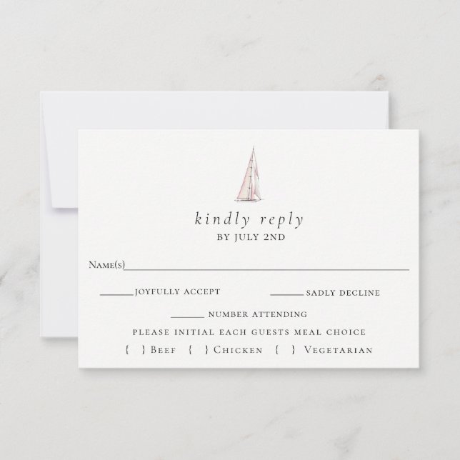 Elegante Sailboat Wedding RSVP Card Karte (Vorderseite)
