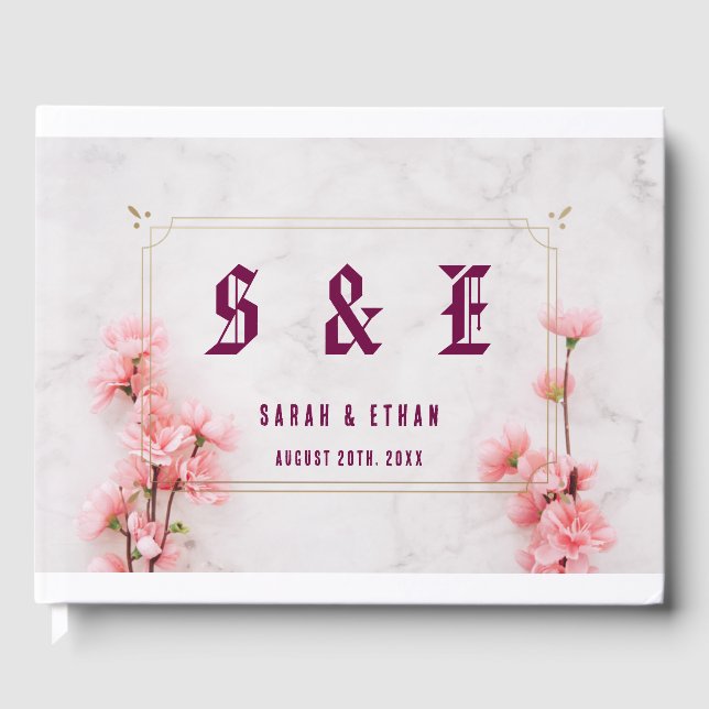 Elegante Sakura Rosa Blumenkirsche Blossom Hochzei Gästebuch (Vorderseite)