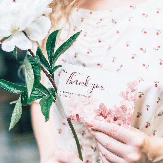 Elegante Sakura Zweig Moderne Hochzeit im Frühjahr Dankeskarte (Von Creator hochgeladen)
