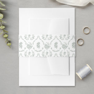 Elegante Salbei-Barockrosen-Hochzeit Einladungsbanderole