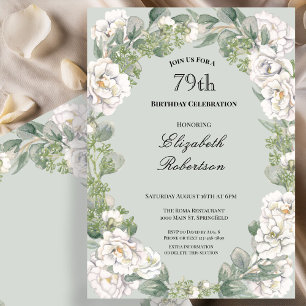 Elegante Salbei-Blumenrand-Damen-79. Geburtstag Einladung