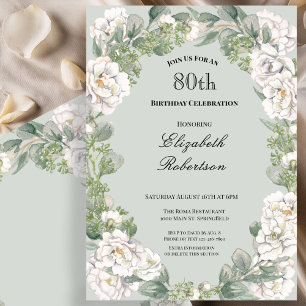 Elegante Salbei-Blumenrand-Damen-80. Geburtstag Einladung