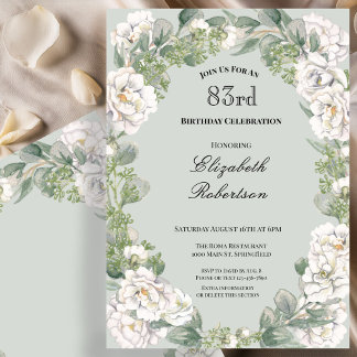 Elegante Salbei-Blumenrand-Damen-83. Geburtstag Einladung