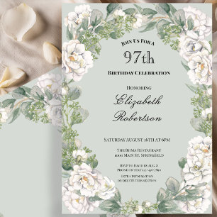 Elegante Salbei-Blumenrand-Damen-97. Geburtstag Einladung