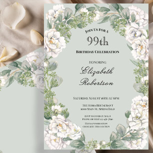 Elegante Salbei-Blumenrand-Damen-99. Geburtstag Einladung