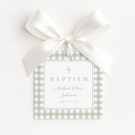 Elegante Salbei-Grün-Gingham-Taufe-Dankeschön Geschenkanhänger