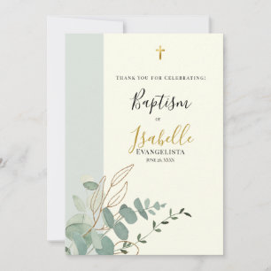 Elegante Salbei Grün Gold Eukalyptus Taufe Dankeskarte