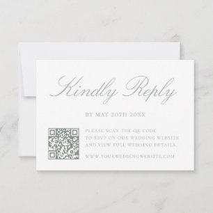 Elegante Salbei-Grün QR-Code-Hochzeit RSVP Karte