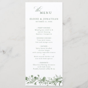 Elegante Salbei-Grün Vintage-Klassische Florale Ho Menükarte