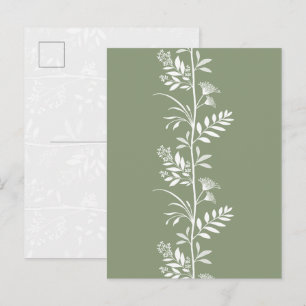 Elegante Salbei-Grün-Wildblumen-Silhouetten-Kunst Postkarte