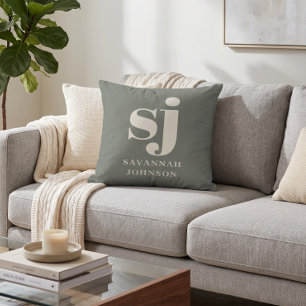 Elegante Salbei-Monogramm-Initialen Kissen