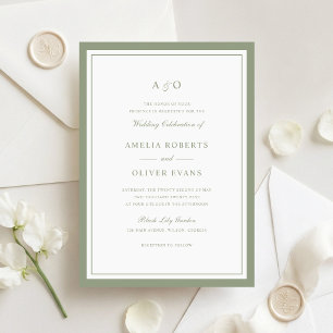Elegante Salbei-Olivgrüne Rahmen-Hochzeit Einladung