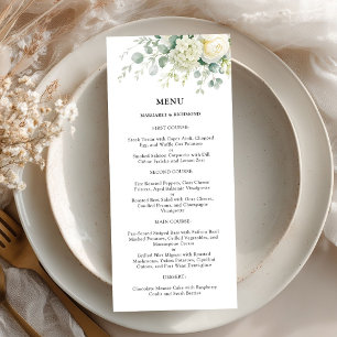 Elegante Salbei- und Elfenblumen-Hochzeitsmenü Menükarte