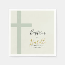 Elegante Salbeigrün Gold Minimal Kreuz Taufe