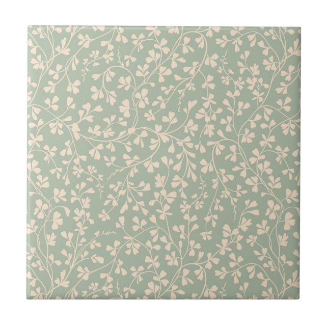 Elegante Salbeigrüne Botanik Fliese (Vorderseite)