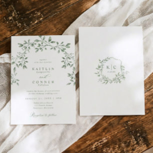Elegante Salbeigrüne Botanische Gartenhochzeit Einladung