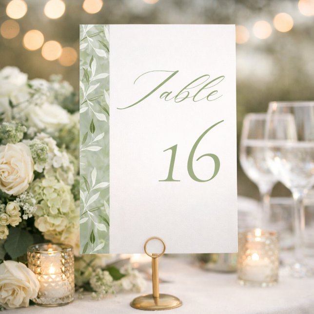 Elegante Salbeigrüne Botanische Hochzeit  Tischnummer (Von Creator hochgeladen)
