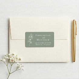 Elegante Salbeigrüne Botanische Hochzeitsadresse Adressaufkleber