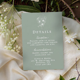 Elegante Salbeigrüne Botanische Hochzeitsdetails Begleitkarte
