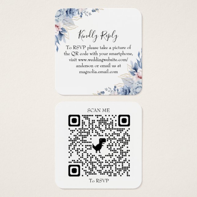 Elegante Salbeigrüne Florale Hochzeits-RSVP-QR-Cod (Vorne & Hinten)