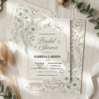 Elegante Salbeigrüne Florale Hochzeitsduscheinladu Einladung