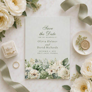 Elegante Salbeigrüne Florale Save-the-Date-Karte Save The Date