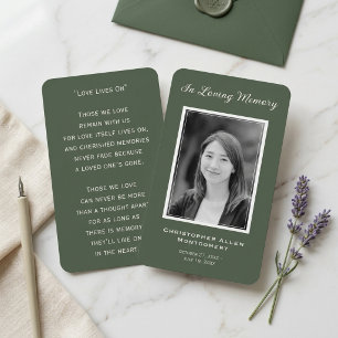 Elegante Salbeigrüne Fotorahmen-Gedenkstätte Visitenkarte