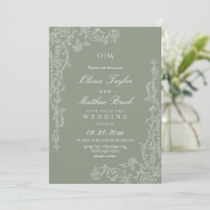 Elegante Salbeigrüne Französische Florale Hochzeit Einladung