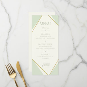 Elegante Salbeigrüne Geometrische Hochzeitsmenükar Menükarte