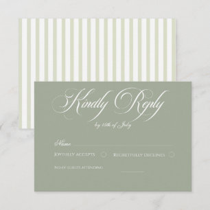 Elegante Salbeigrüne Gestreifte Klassische Hochzei RSVP Karte