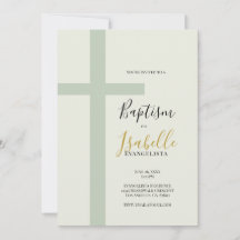 Elegante Salbeigrüne Gold-Minimal-Kreuz-Taufe