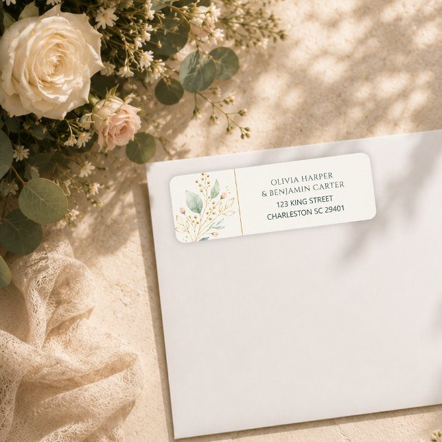 Elegante Salbeigrüne Goldene Botanische Rücksendea (Von Creator hochgeladen)